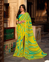 Vishal Prints Lime Yellow Printed Georgette Saree With Fancy Border