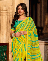 Vishal Prints Lime Yellow Printed Georgette Saree With Fancy Border