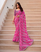 Vishal Prints Magenta Pink Printed Georgette Saree With Fancy Border