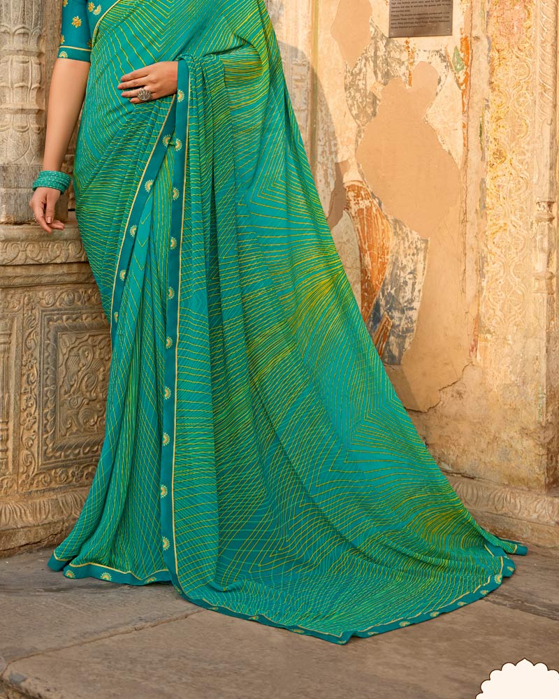 Vishal Prints Jade Green Printed Georgette Saree With Fancy Border
