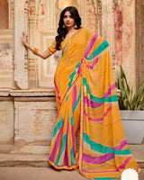 Vishal Prints Sunshade Orange Printed Georgette Saree With Fancy Border