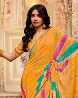 Vishal Prints Sunshade Orange Printed Georgette Saree With Fancy Border