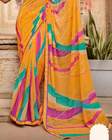 Vishal Prints Sunshade Orange Printed Georgette Saree With Fancy Border