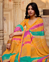 Vishal Prints Sunshade Orange Printed Georgette Saree With Fancy Border