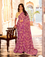 Vishal Prints Light Plum Printed Georgette Saree With Fancy Border