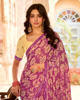 Vishal Prints Light Plum Printed Georgette Saree With Fancy Border