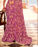 Vishal Prints Light Plum Printed Georgette Saree With Fancy Border