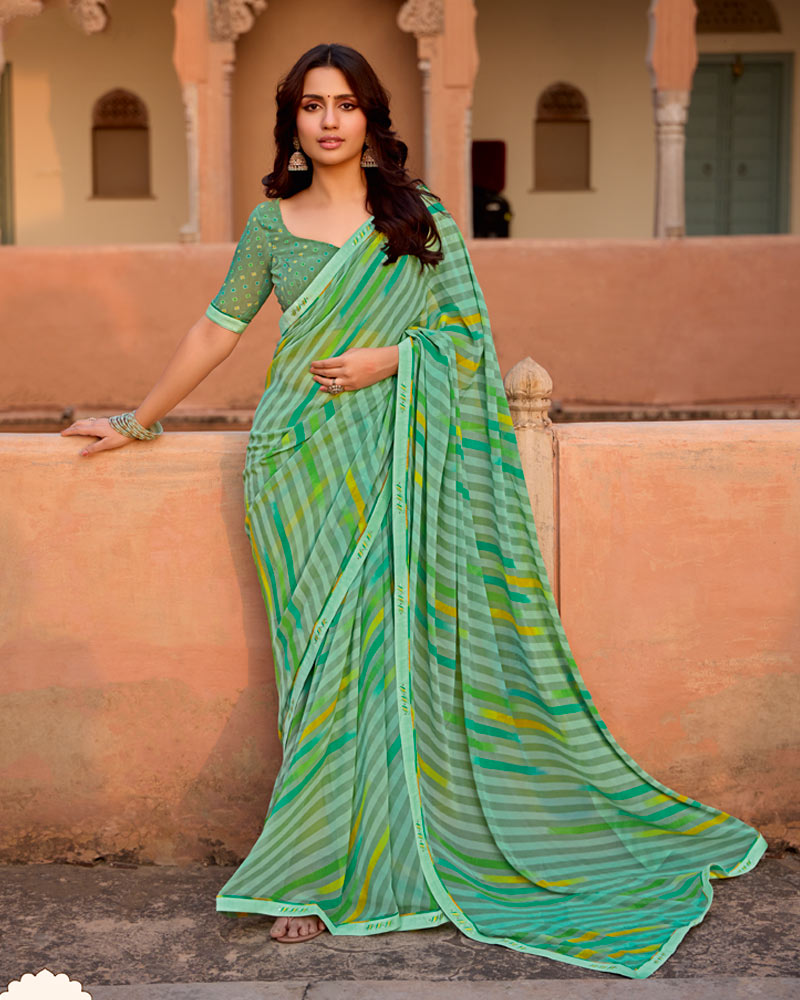 Vishal Prints Mint Green Printed Georgette Saree With Fancy Border
