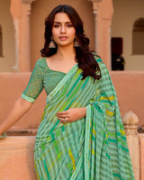 Vishal Prints Mint Green Printed Georgette Saree With Fancy Border