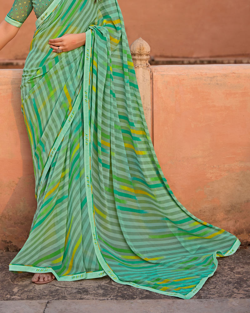 Vishal Prints Mint Green Printed Georgette Saree With Fancy Border