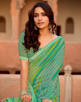 Vishal Prints Mint Green Printed Georgette Saree With Fancy Border