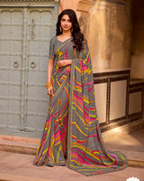 Vishal Prints Greyish Brown Printed Georgette Saree With Fancy Border