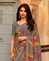 Vishal Prints Greyish Brown Printed Georgette Saree With Fancy Border