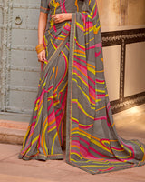 Vishal Prints Greyish Brown Printed Georgette Saree With Fancy Border