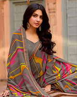 Vishal Prints Greyish Brown Printed Georgette Saree With Fancy Border