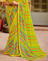 Vishal Prints Lime Yellow Printed Georgette Saree With Fancy Border