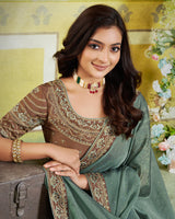 Vishal Prints Corduroy Grey Designer Fancy Chiffon Saree With Diamond Work And Embroidery Border