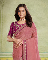 Vishal Prints Dusty Pink Designer Fancy Chiffon Saree With Diamond Work And Embroidery Border