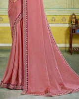 Vishal Prints Dusty Pink Designer Fancy Chiffon Saree With Diamond Work And Embroidery Border