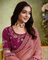 Vishal Prints Dusty Pink Designer Fancy Chiffon Saree With Diamond Work And Embroidery Border