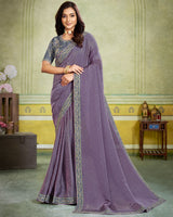 Vishal Prints Pastel Purple Designer Fancy Chiffon Saree With Diamond Work And Embroidery Border