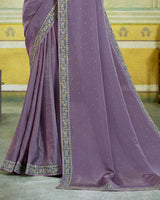 Vishal Prints Pastel Purple Designer Fancy Chiffon Saree With Diamond Work And Embroidery Border