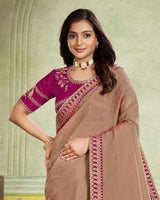Vishal Prints Rosy Brown Designer Fancy Chiffon Saree With Diamond Work And Embroidery Border