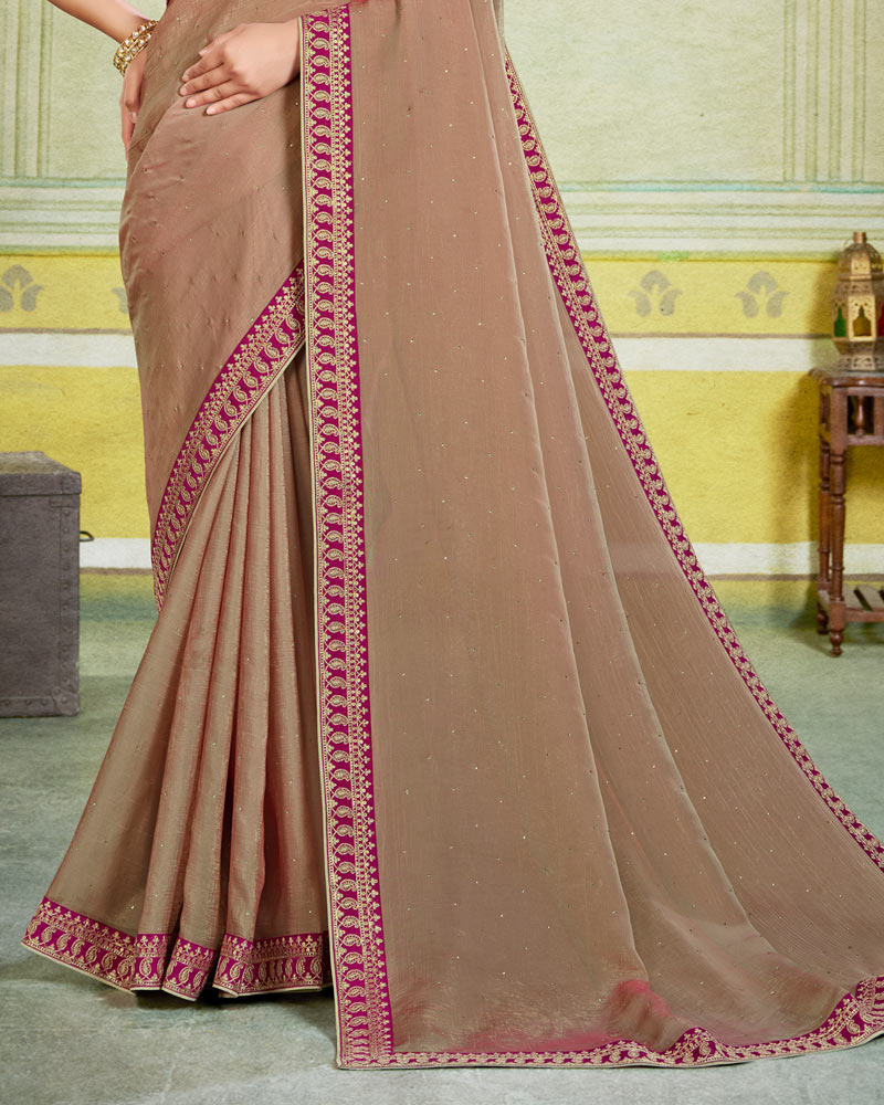 Vishal Prints Rosy Brown Designer Fancy Chiffon Saree With Diamond Work And Embroidery Border
