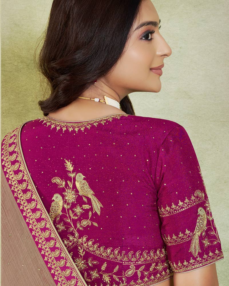 Vishal Prints Rosy Brown Designer Fancy Chiffon Saree With Diamond Work And Embroidery Border