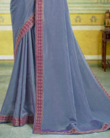 Vishal Prints Bluish Grey Designer Fancy Chiffon Saree With Diamond Work And Embroidery Border