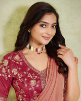 Vishal Prints Antique Brass Designer Fancy Chiffon Saree With Diamond Work And Embroidery Border
