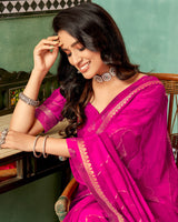 Vishal Prints Razzmatazz Pink Printed Georgette Saree With Foil Print And Fancy Border