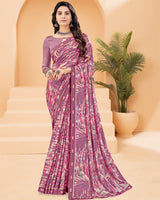 Vishal Prints Mauve Printed Criva Crepe Saree With Printed Fancy Border