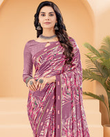 Vishal Prints Mauve Printed Criva Crepe Saree With Printed Fancy Border