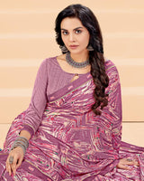 Vishal Prints Mauve Printed Criva Crepe Saree With Printed Fancy Border