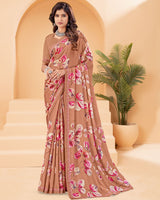 Vishal Prints Chocolate Brown Printed Criva Crepe Saree With Printed Fancy Border