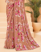 Vishal Prints Chocolate Brown Printed Criva Crepe Saree With Printed Fancy Border