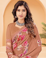 Vishal Prints Chocolate Brown Printed Criva Crepe Saree With Printed Fancy Border