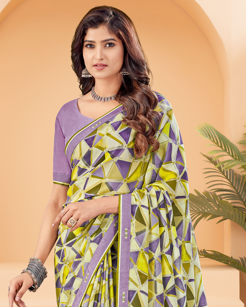 Vishal Prints Pastel Purple Printed Criva Crepe Saree With Printed Fancy Border