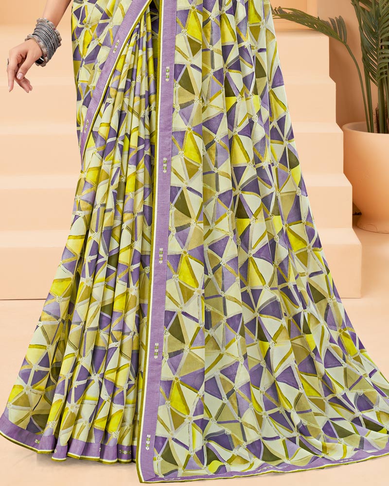 Vishal Prints Pastel Purple Printed Criva Crepe Saree With Printed Fancy Border
