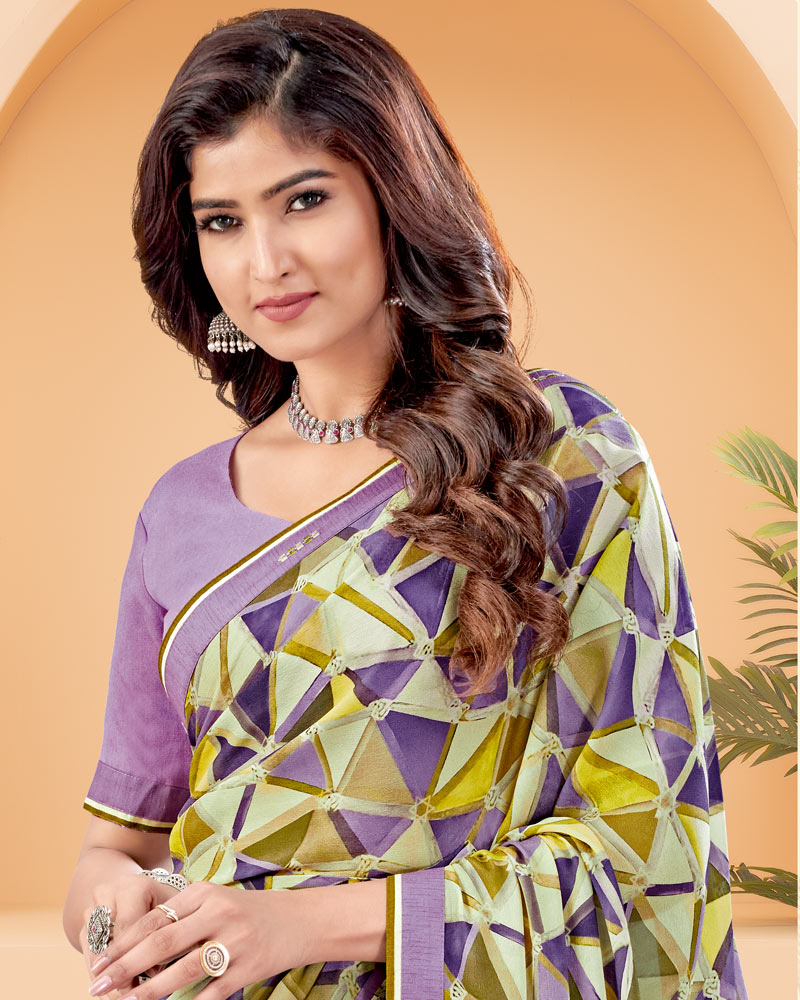 Vishal Prints Pastel Purple Printed Criva Crepe Saree With Printed Fancy Border
