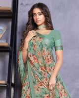 Vishal Prints Greenish Grey Digital Print Georgette Saree With Satin Border