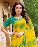 Vishal Prints Golden Yellow Printed Chiffon Traditional Print Saree With Fancy Border