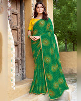 Vishal Prints Spring Green Printed Chiffon Traditional Print Saree With Fancy Border
