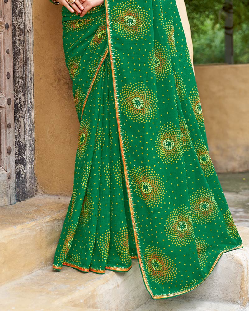 Vishal Prints Spring Green Printed Chiffon Traditional Print Saree With Fancy Border