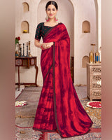 Vishal Prints Lava Red Printed Georgette Saree With Fancy Border