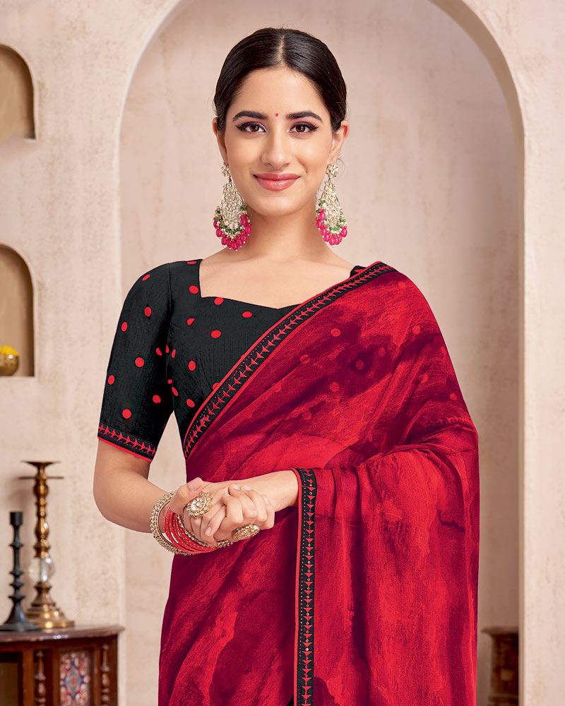 Vishal Prints Lava Red Printed Georgette Saree With Fancy Border