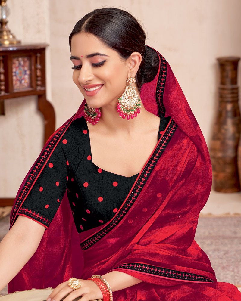 Vishal Prints Lava Red Printed Georgette Saree With Fancy Border