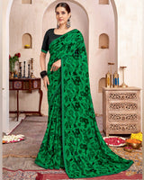 Vishal Prints Dark Spring Green Printed Georgette Saree With Fancy Border