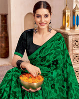 Vishal Prints Dark Spring Green Printed Georgette Saree With Fancy Border